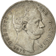 Moneta, Włochy, Umberto I, 5 Lire, 1879, Rome, AU(50-53), Srebro, KM:20