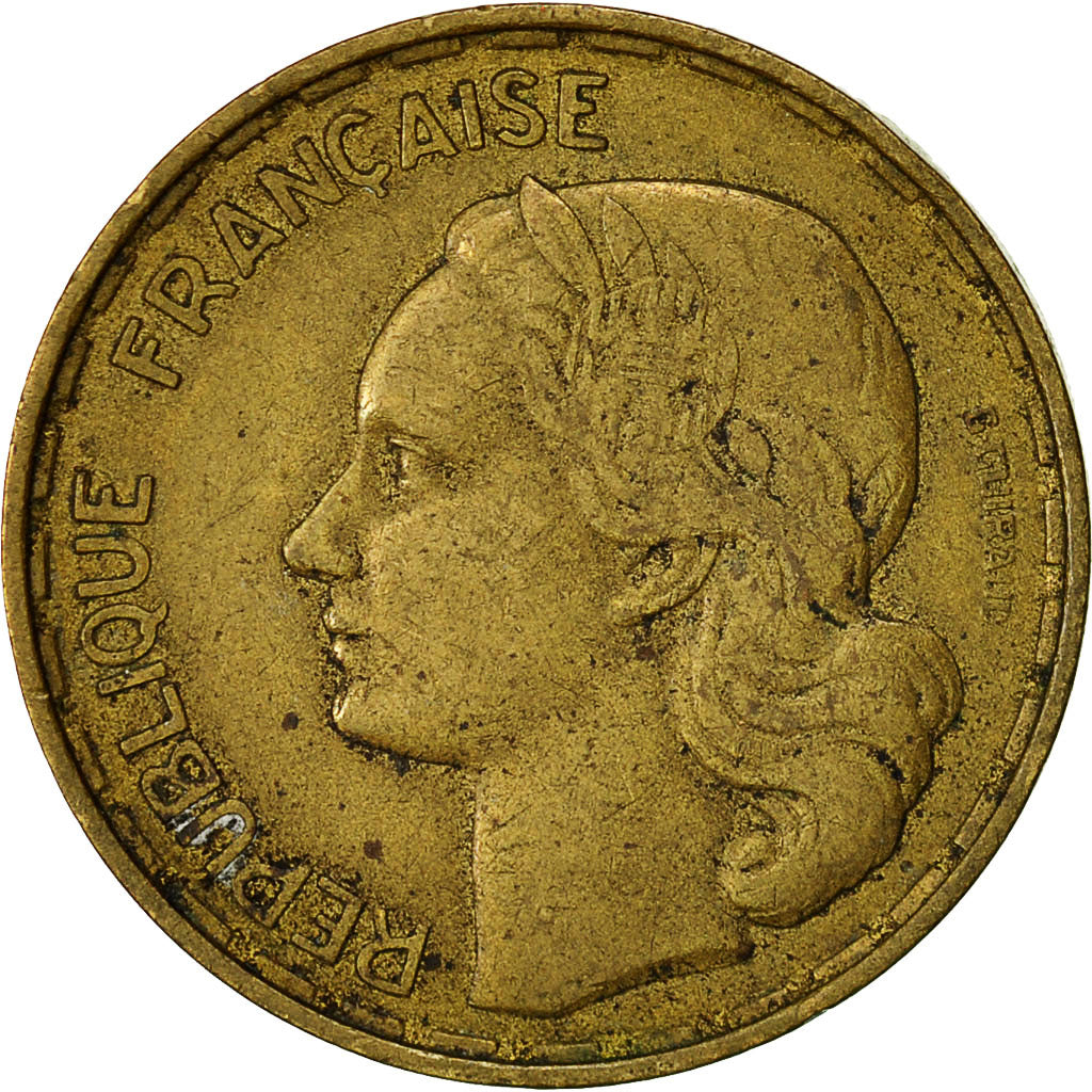 Moneda, Francia, Guiraud, 50 Francs, 1958, Paris, BC+, Aluminio - bronce