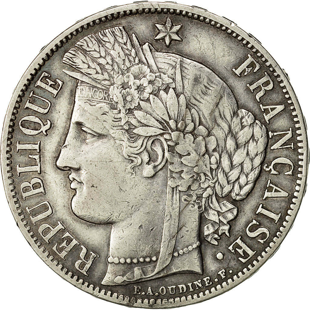 Moneta, Francja, Cérès, 5 Francs, 1870, Paris, AU(50-53), Srebro, KM:819