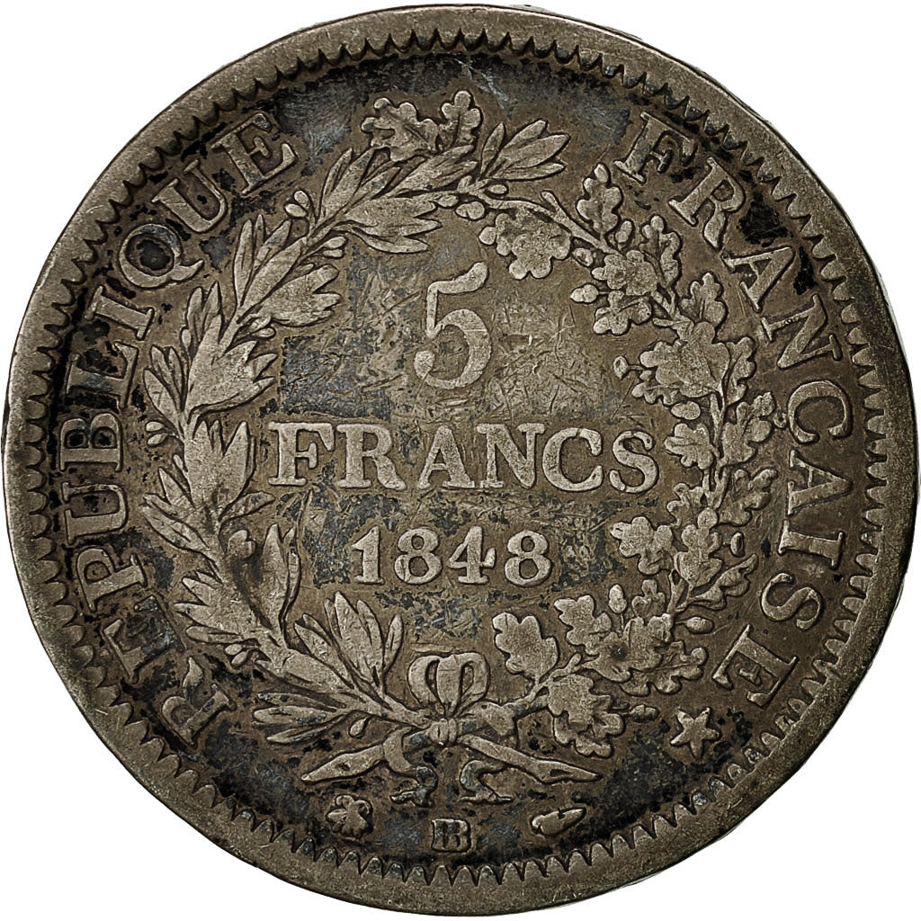 Coin, France, Hercule, 5 Francs, 1848, Strasbourg, VF(20-25), Silver, KM:756.2