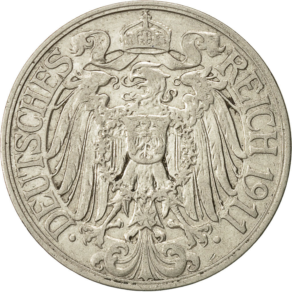 Coin, Germany, Wilhelm II, 25 Pfennig, 1911, Berlin, AU(50-53), Nickel, KM 18