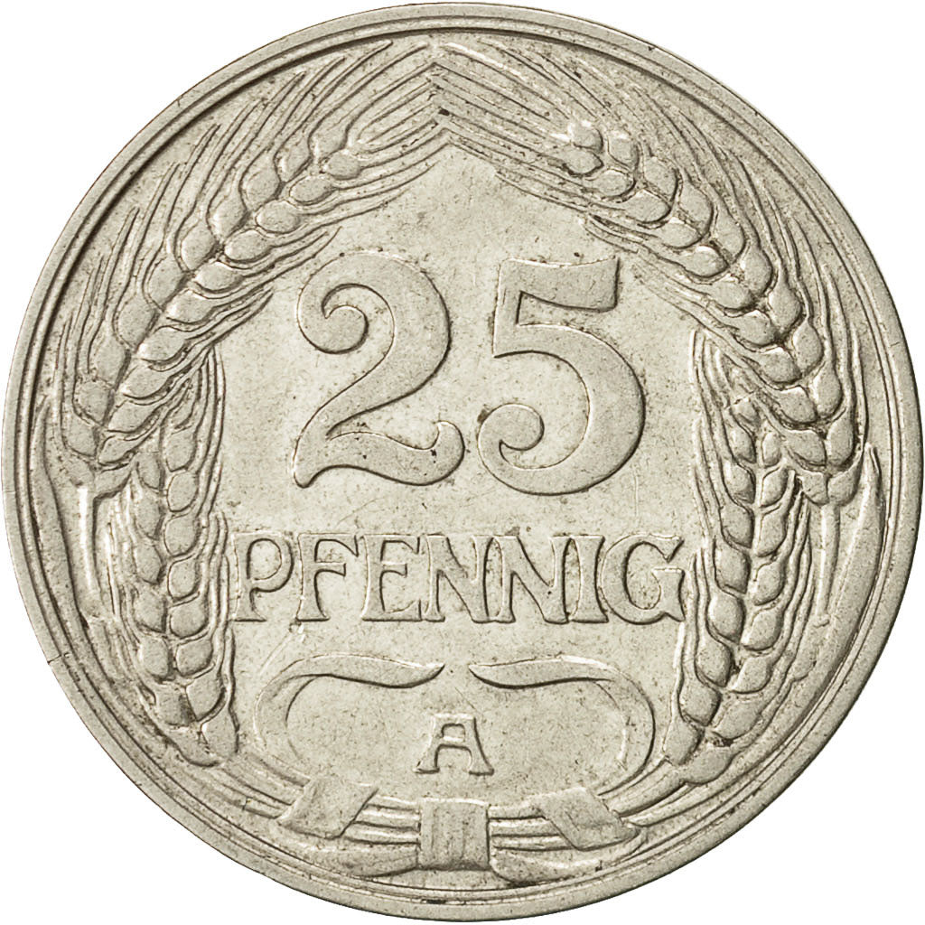 Coin, Germany, Wilhelm II, 25 Pfennig, 1911, Berlin, AU(50-53), Nickel, KM 18