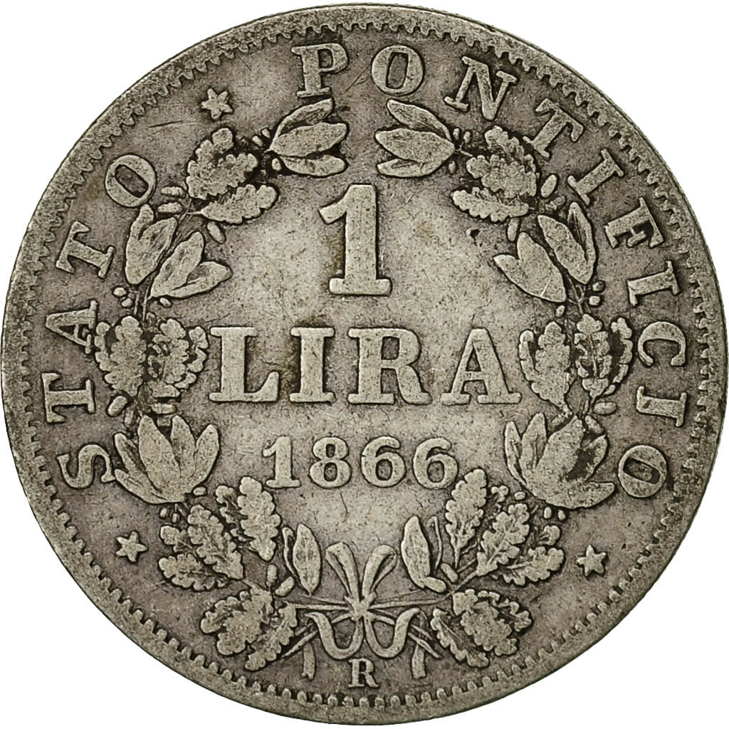 Coin, Vatican, Pius IX, Lira, 1866, Rome, VF(30-35), Silver, KM 1378