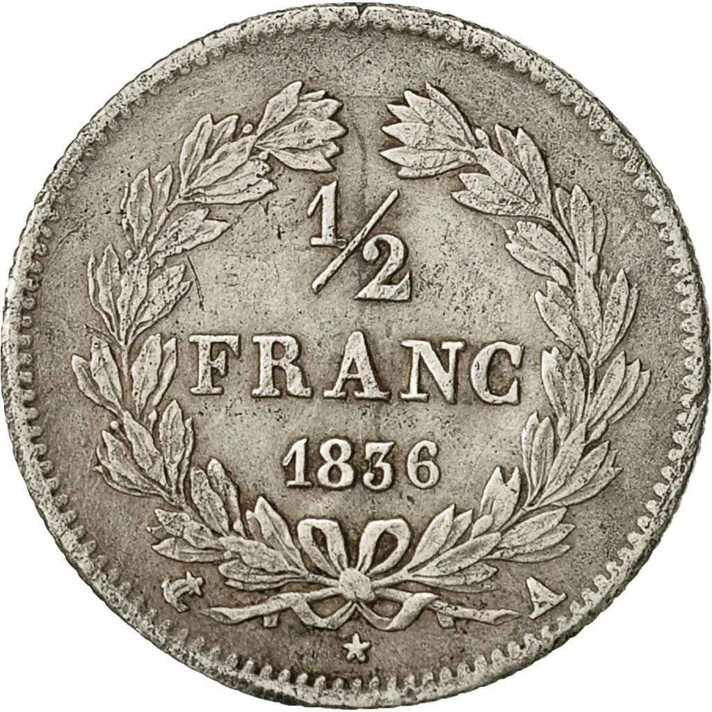 Münze, Frankreich, Louis-Philippe, 1/2 Franc, 1836, Paris, S+, Silber