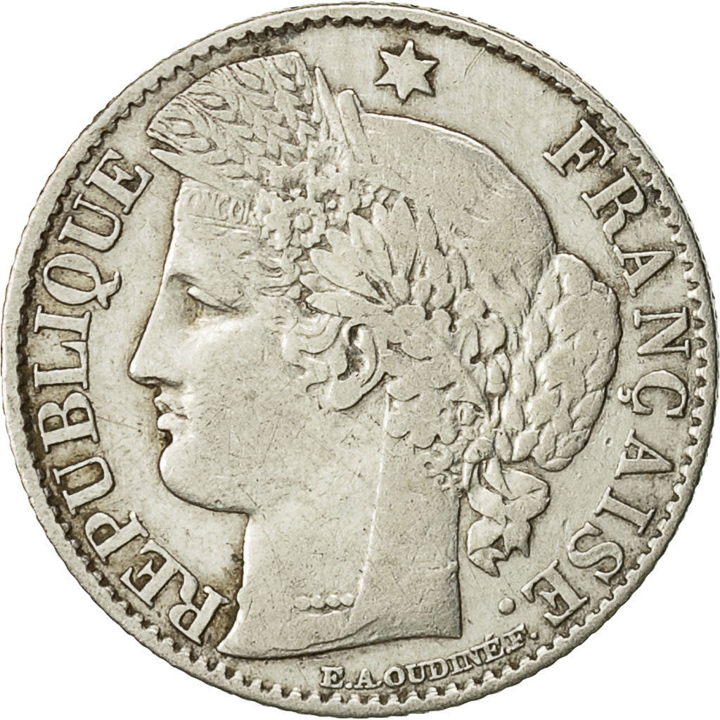 Moneta, Francia, Cérès, 50 Centimes, 1872, Paris, BB, Argento, KM:834.1