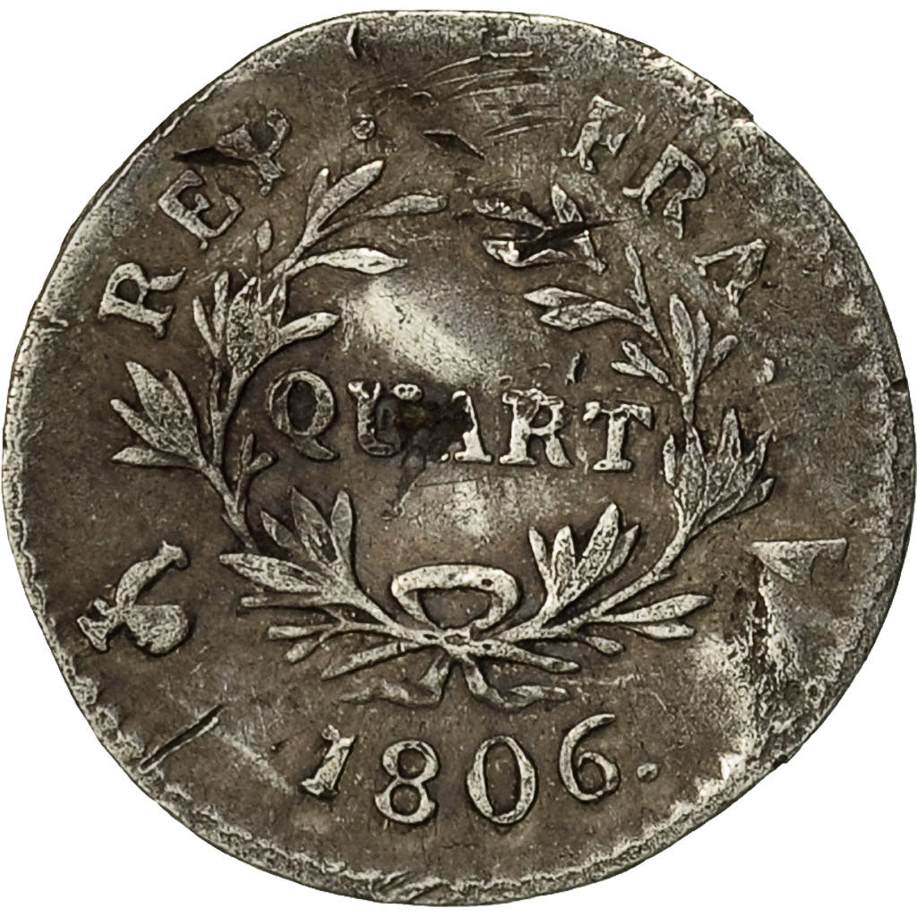 Coin, France, Napoléon I, 1/4 Franc, 1806, Paris, VF(20-25), Silver, KM 670.1