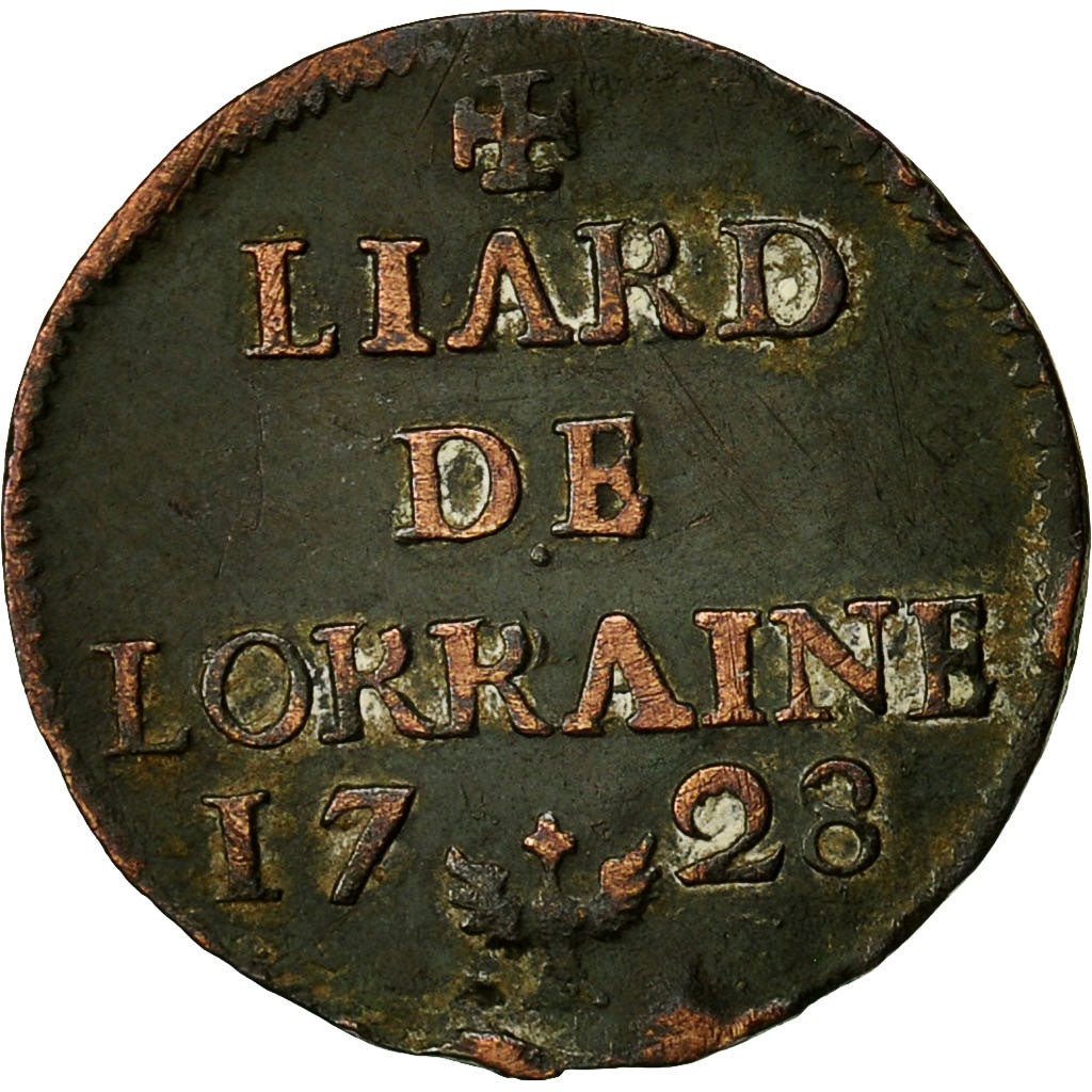 Coin, France, LORRAINE, Leopold I, Liard, 1728, Nancy, VF(30-35), Copper
