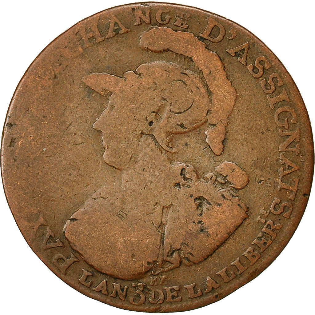 Coin, France, Six blancs de Montagny, 1791, VF(20-25), Copper