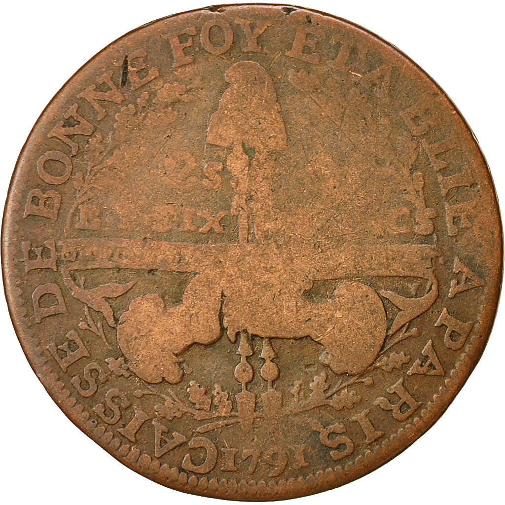 Coin, France, Six blancs de Montagny, 1791, VF(20-25), Copper