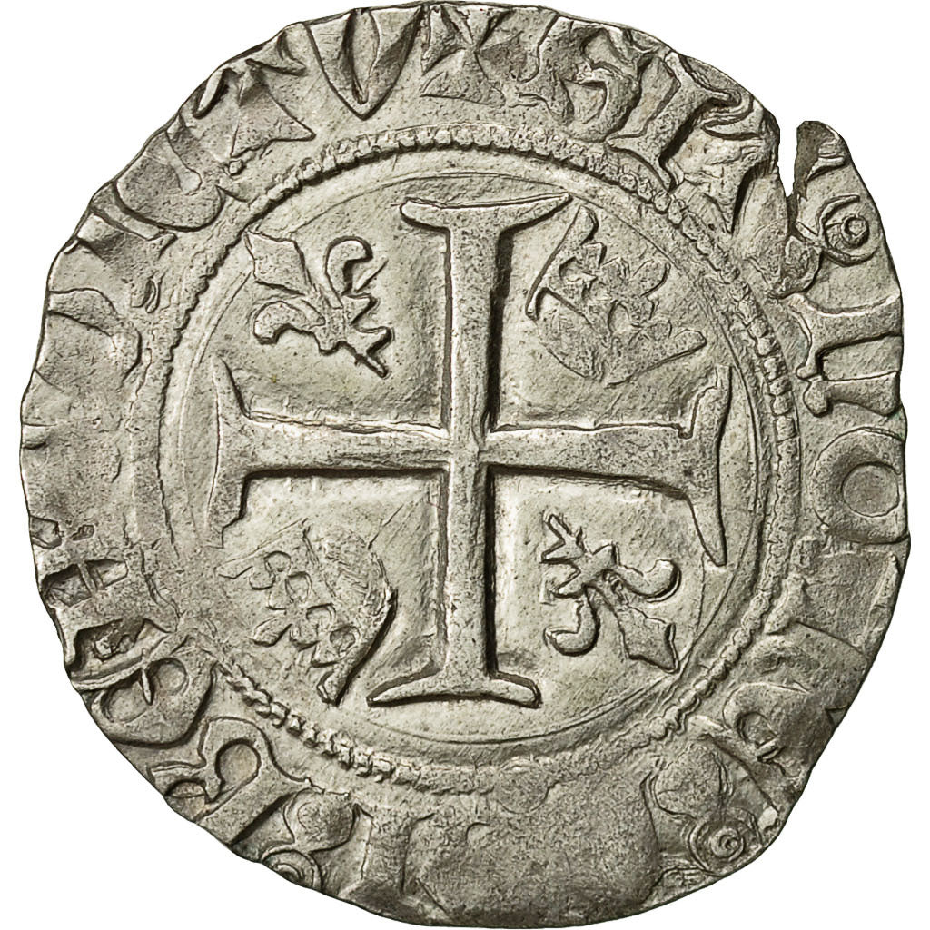 Monnaie, France, Charles VI, Blanc Guénar, La Rochelle, TTB, Billon