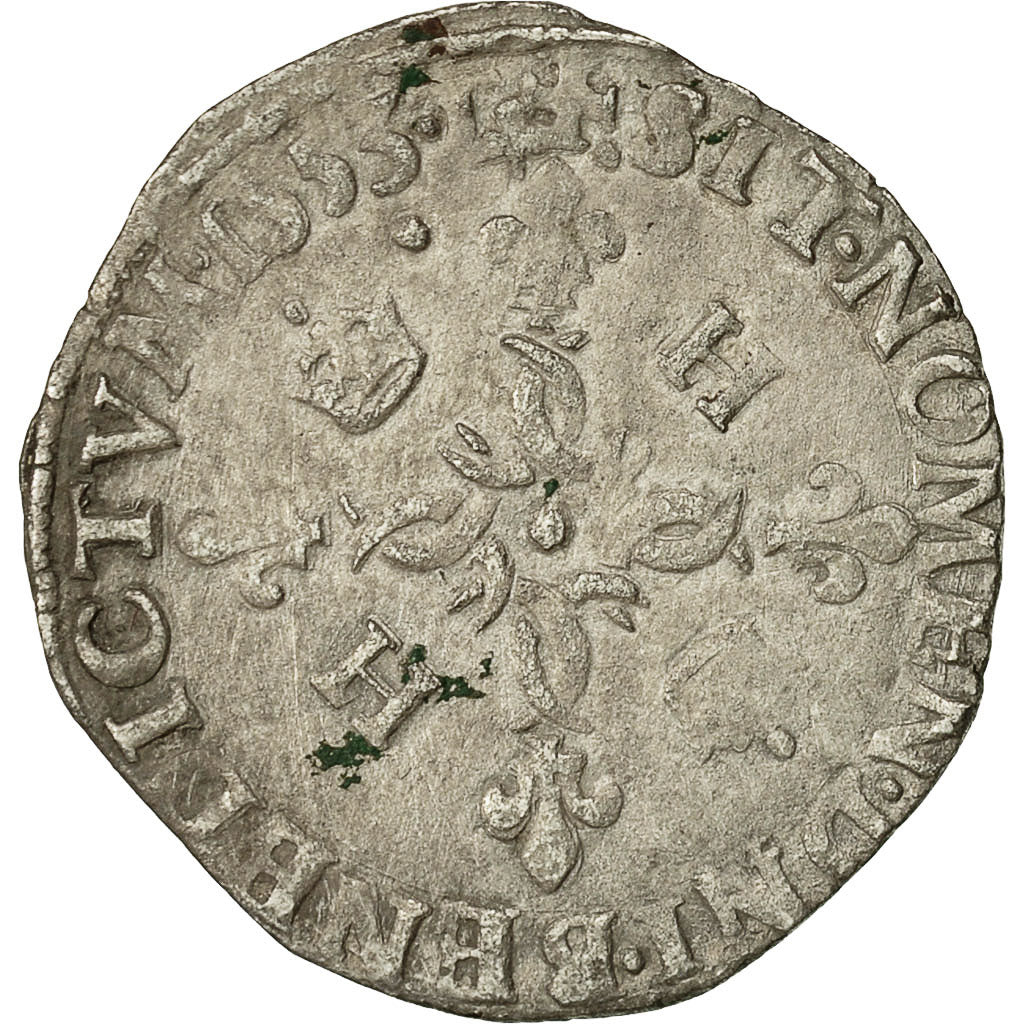 Coin, France, Henri II, Douzain aux croissants, 1553, Lyons, EF(40-45), Billon
