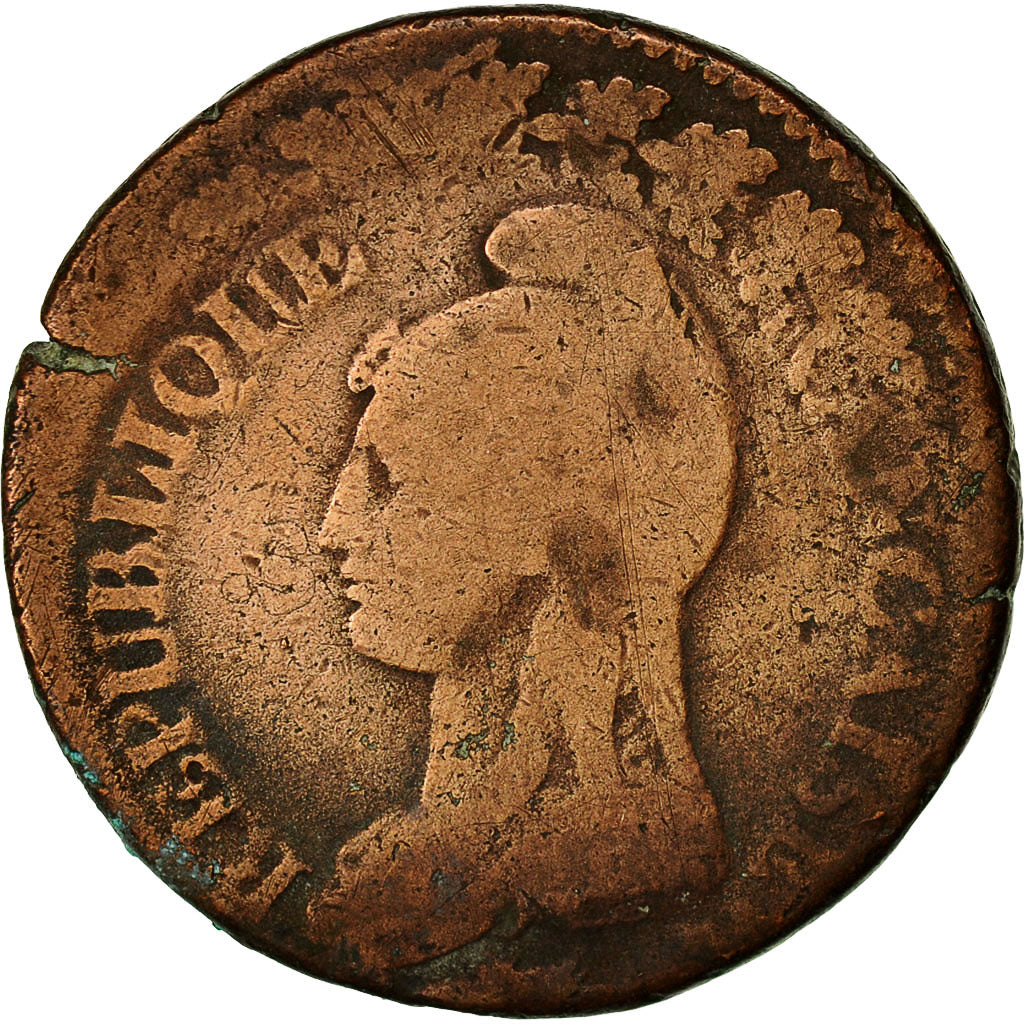 Coin, France, Dupré, Refrappe du Decime, 1796, Paris, VF(20-25), Bronze,KM 645.1