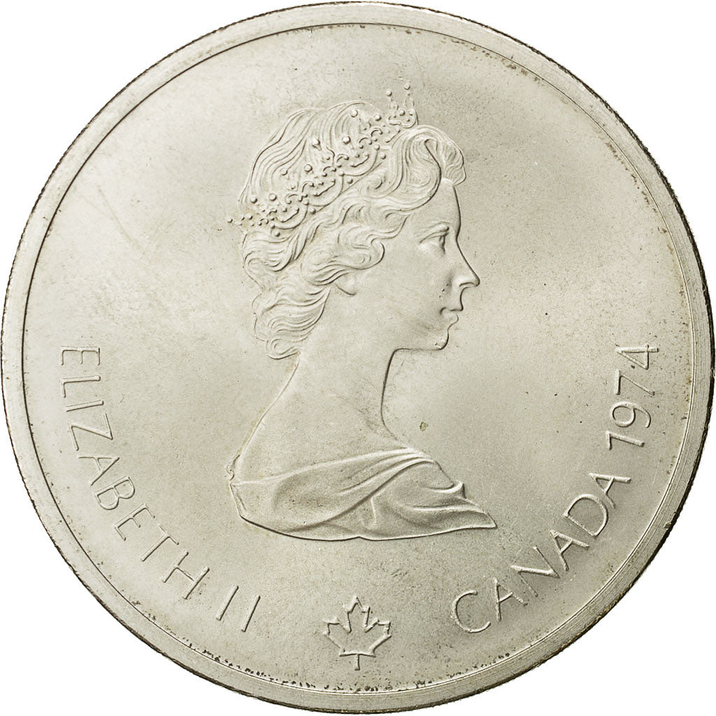 Coin, Canada, Elizabeth II, 10 Dollars Olympics, 1974, MS(60-62), Silver, KM 94