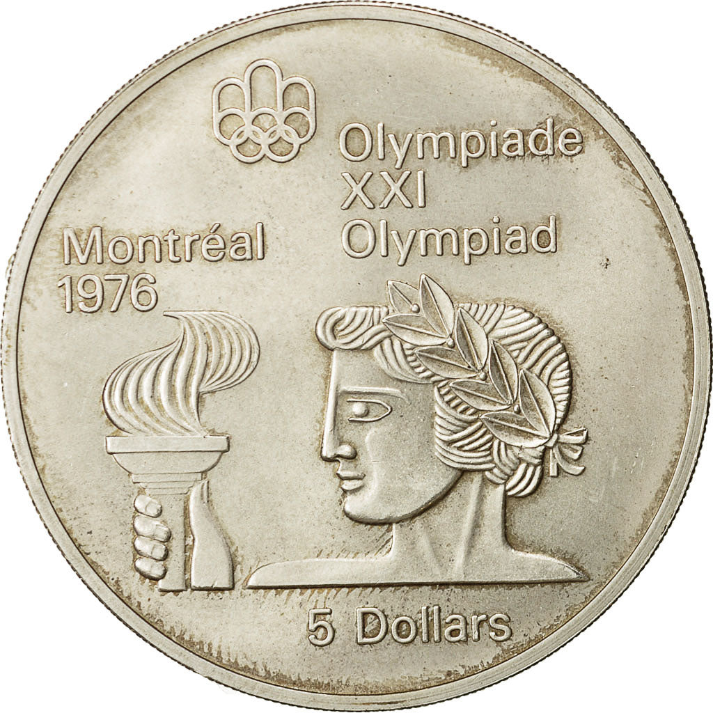 Coin, Canada, Elizabeth II, 5 Dollars Olympics, 1974, MS(63), Silver, KM 90