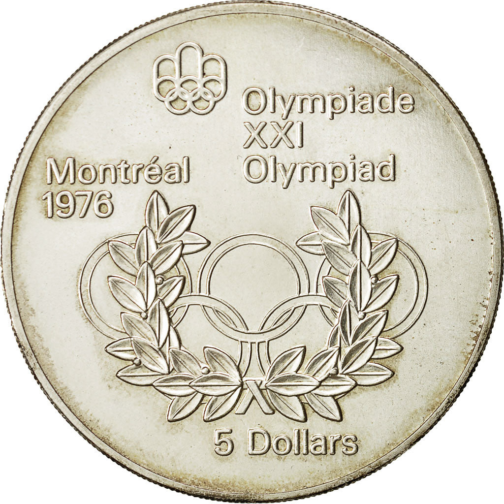 Coin, Canada, Elizabeth II, 5 Dollars Olympics, 1974, MS(63), Silver, KM 89