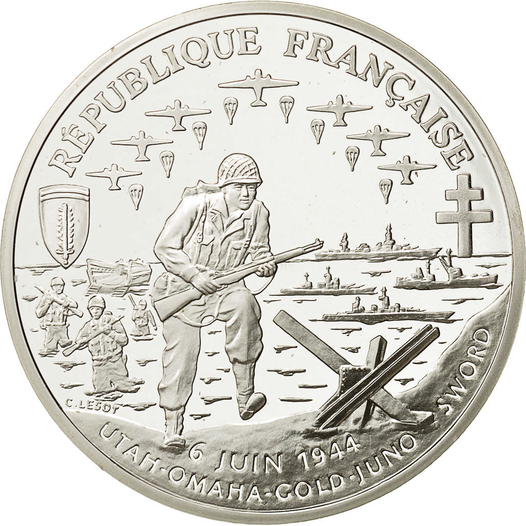 Coin, France, 1 Franc D Day, 1993, MS(65-70), Silver, KM 1014