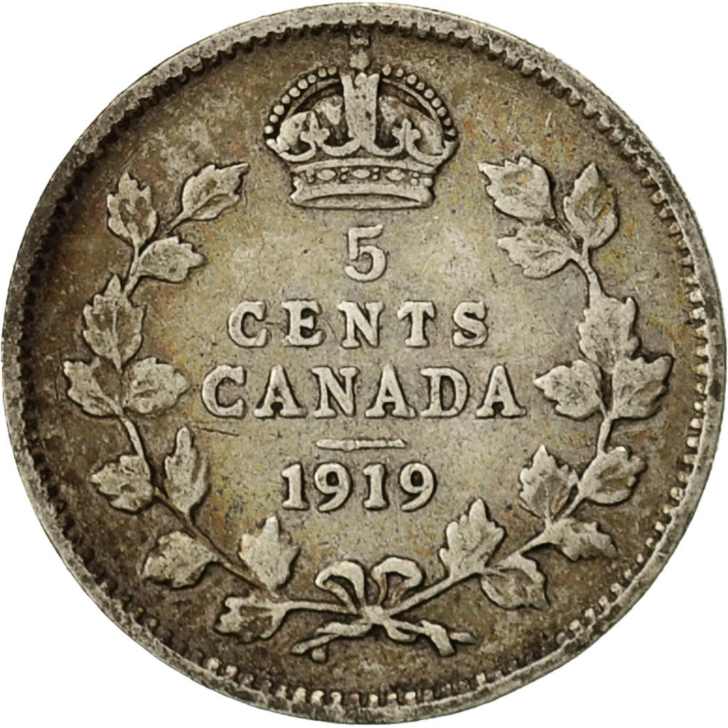 Coin, Canada, George V, 5 Cents, 1919, Ottawa, VF(30-35), Silver, KM 22
