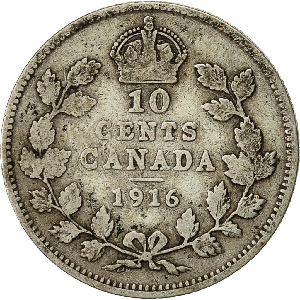 Coin, Canada, George V, 10 Cents, 1916, Ottawa, VF(20-25), Silver, KM 23
