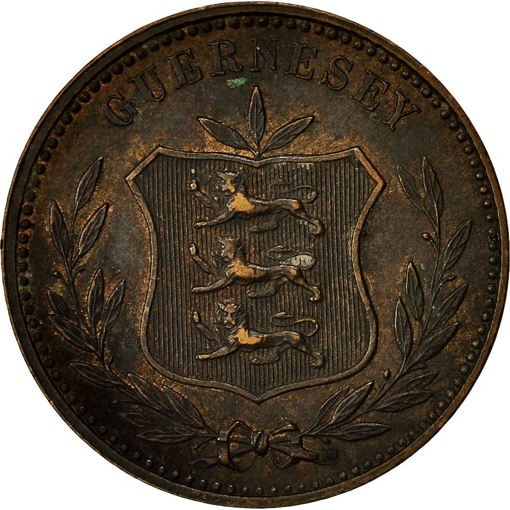 Coin, Guernsey, 8 Doubles, 1889, Heaton, EF(40-45), Bronze, KM 7