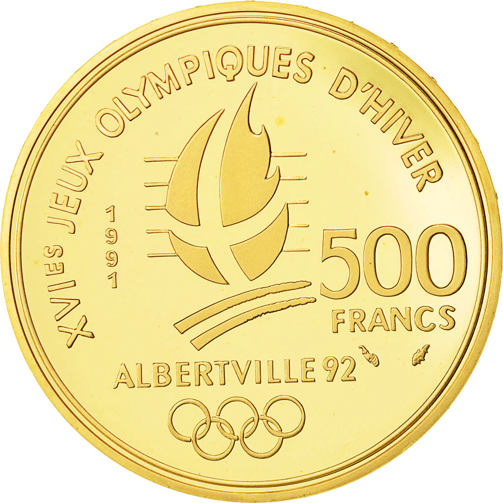 Monnaie, France, 500 Francs or Pierre de Coubertin, 1991, FDC, Gadoury C23