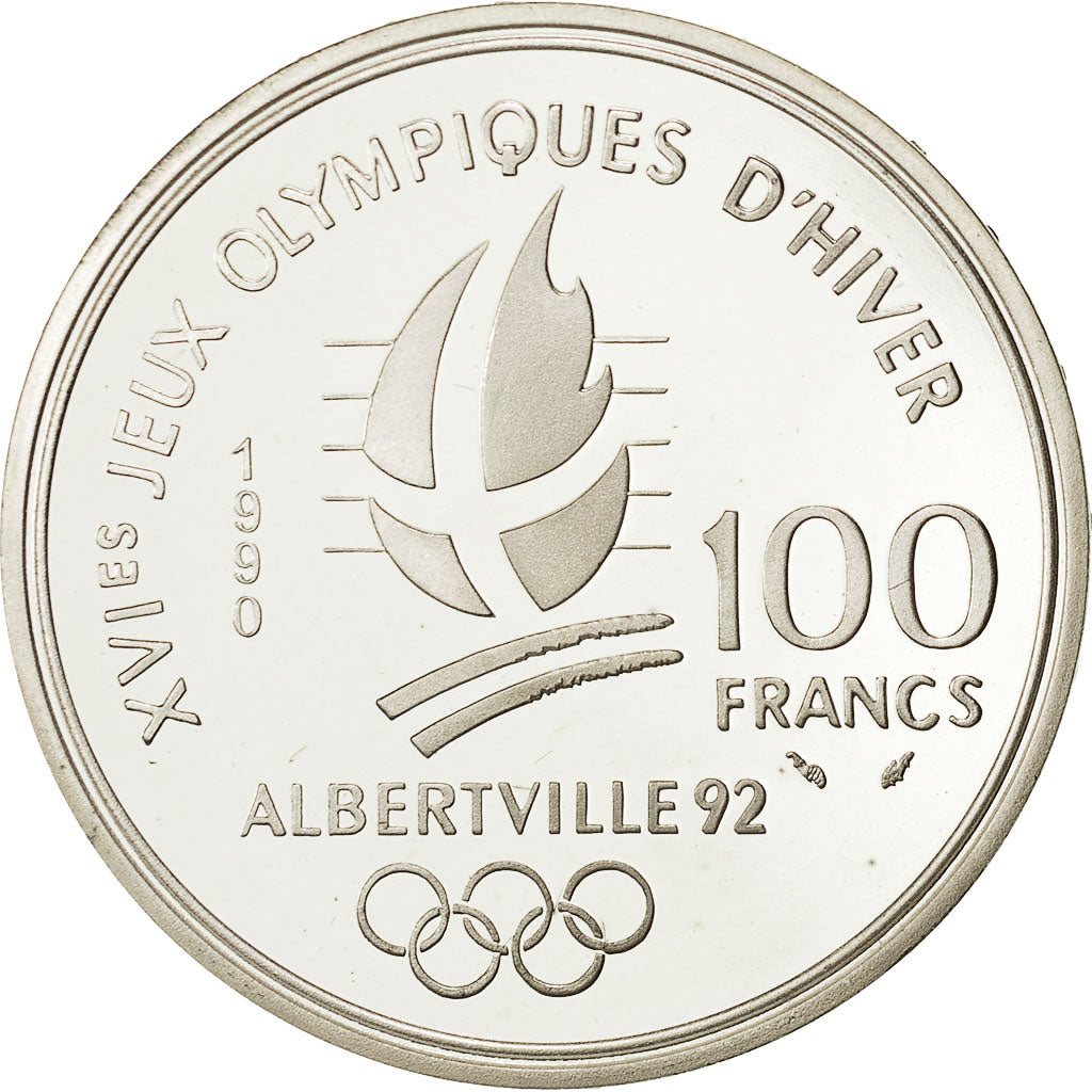 Coin, France, 100 Francs Olympics, 1990, MS(65-70), Silver, KM 984