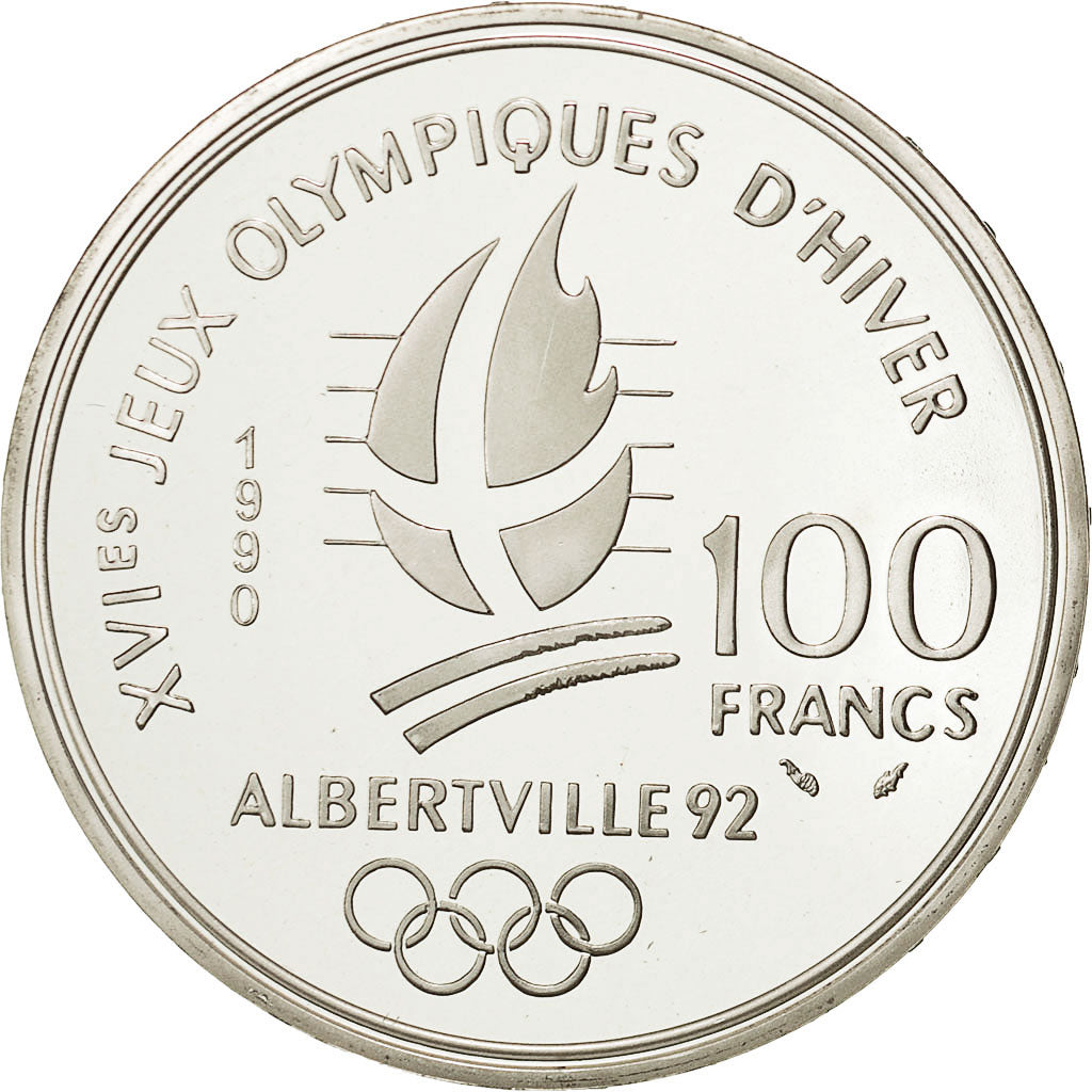 Coin, France, 100 Francs Olympics, 1990, MS(65-70), Silver, KM 983