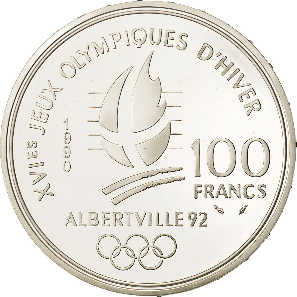 Coin, France, 100 Francs Olympics, 1990, MS(65-70), Silver, KM 981