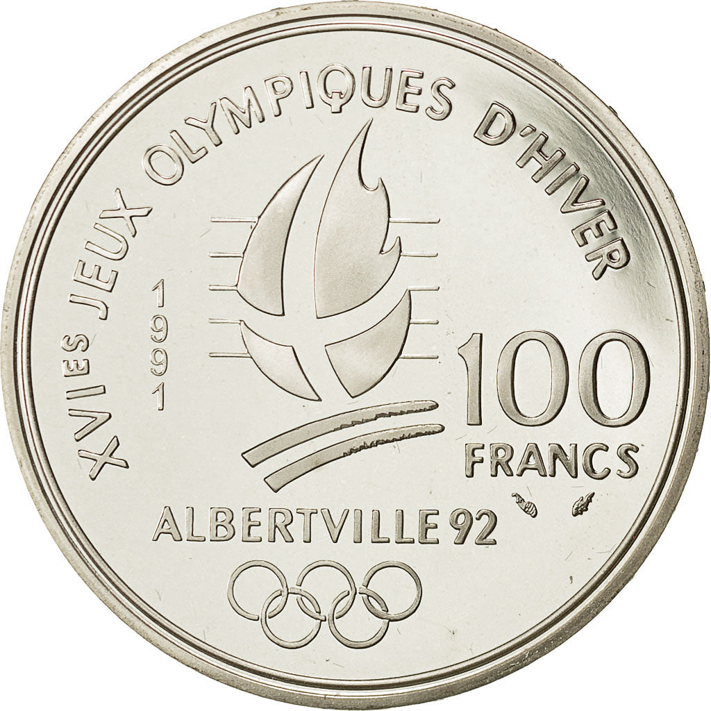 Coin, France, 100 Francs Olympics, 1991, MS(65-70), Silver, KM 994