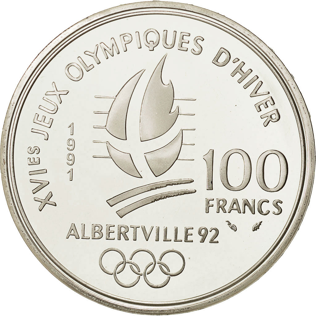 Coin, France, 100 Francs Olympics, 1991, MS(65-70), Silver, KM 995