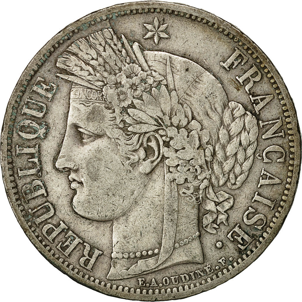 Moneda, Francia, Cérès, 5 Francs, 1849, Strasbourg, BC+, Plata, KM:761.2