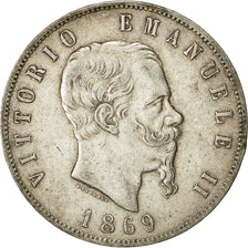 Coin, Italy, Vittorio Emanuele II, 5 Lire, 1869, Milan, AU(50-53), Silver
