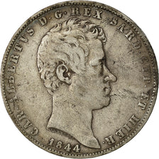 Münze, Italien Staaten, SARDINIA, Carlo Alberto, 5 Lire, 1844, Genoa, S+