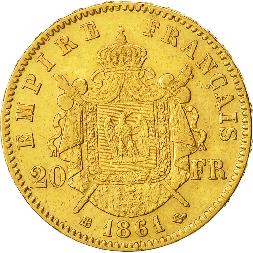 Coin, France, Napoleon III, 20 Francs, 1861, Strasbourg, Gold, Gadoury 1062