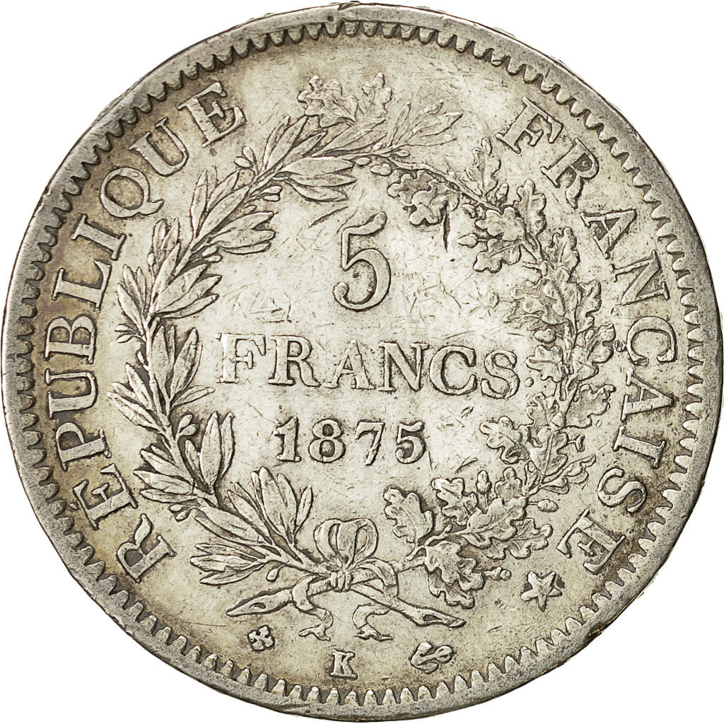 Coin, France, Hercule, 5 Francs, 1875, Bordeaux, EF(40-45), Silver, KM:820.2