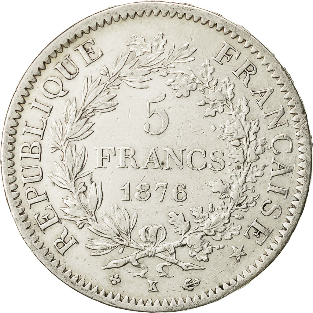 Coin, France, Hercule, 5 Francs, 1876, Bordeaux, AU(50-53), Silver, KM:820.2