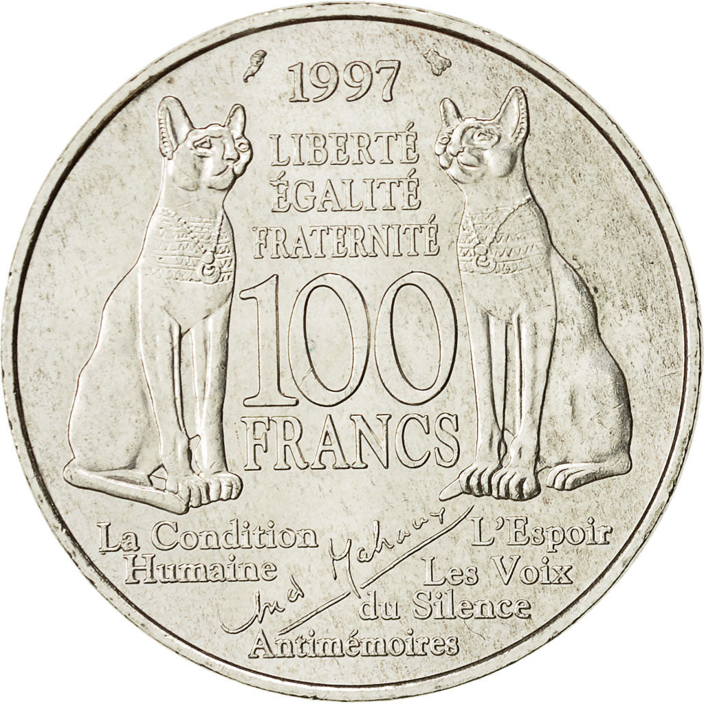 Moneda, Francia, André Malraux, 100 Francs, 1997, EBC+, Plata, KM:1188