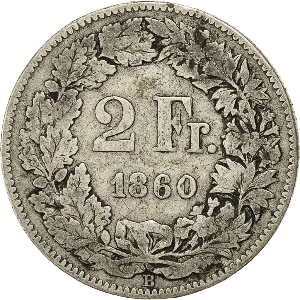 Coin, Switzerland, 2 Francs, 1860, Bern, F(12-15), Silver, KM:10a