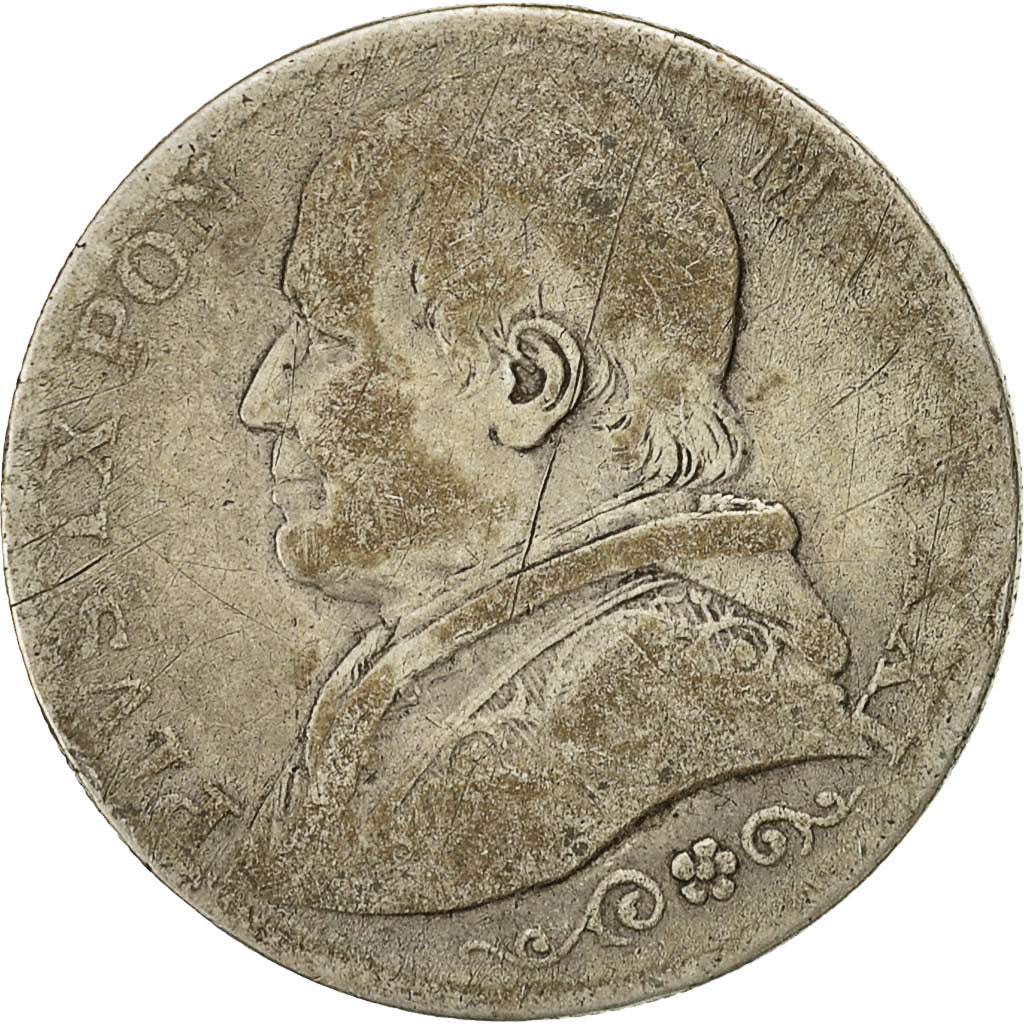 Coin, Vatican, Pius IX, 2 Lire, 1866, Rome, VF(20-25), Silver, KM 1379.2