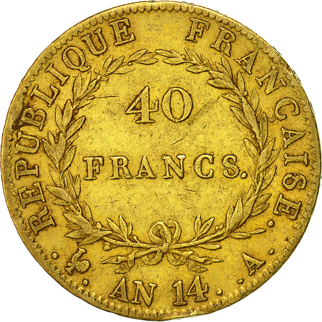 Moneda, Francia, Napoléon I, 40 Francs, 1805, Paris, MBC, Oro, KM:664.1