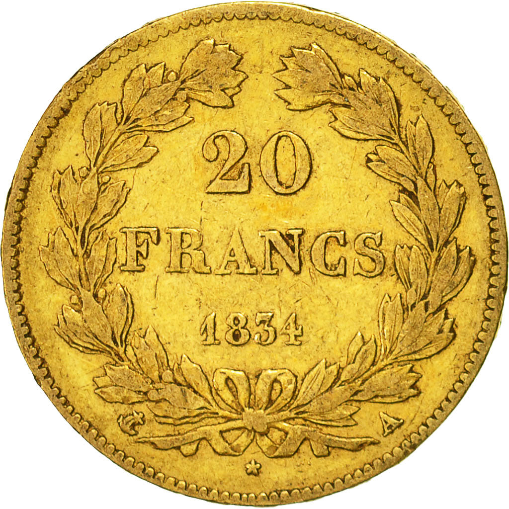 Munten, Frankrijk, Louis-Philippe, 20 Francs, 1834, Paris, ZF, Goud, KM:750.1