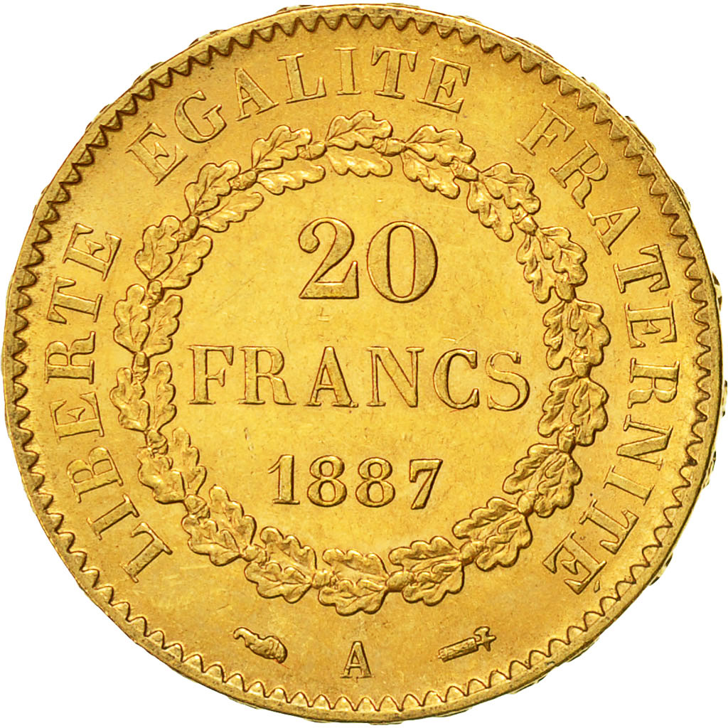 Coin, France, Génie, 20 Francs, 1887, Paris, MS(60-62), Gold, KM:825