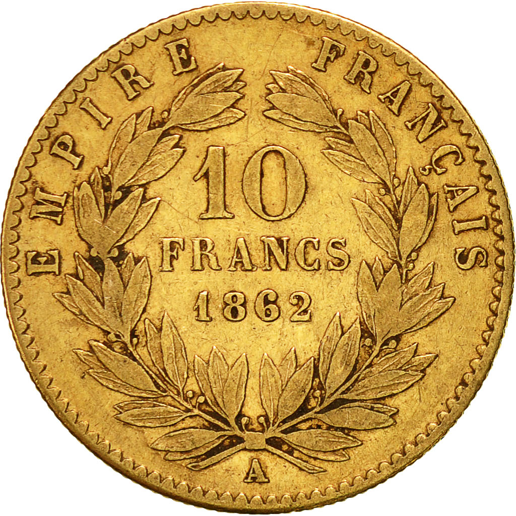 Moneda, Francia, Napoleon III, Napoléon III, 10 Francs, 1862, Paris, MBC, Oro