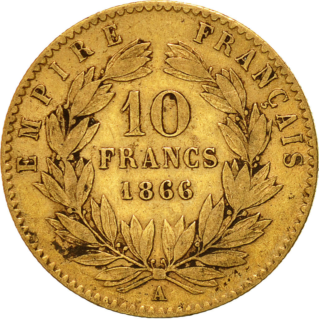 Coin, France, Napoleon III, 10 Francs, 1866, Paris, VF(30-35), Gold