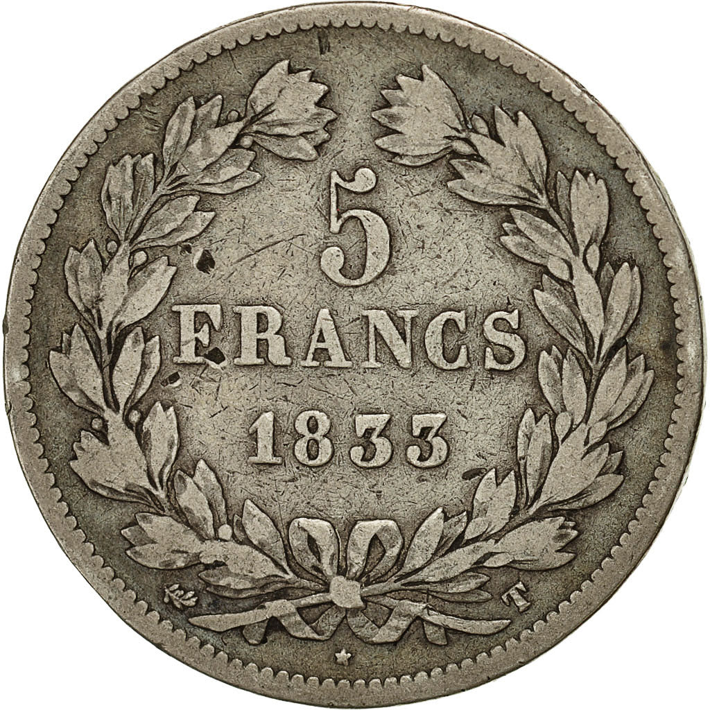 Coin, France, Louis-Philippe, 5 Francs, 1833, Nantes, VF(20-25), Silver