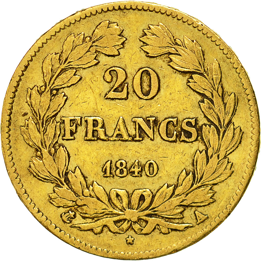 Moneda, Francia, Louis-Philippe, 20 Francs, 1840, Paris, MBC, Oro, KM:750.1