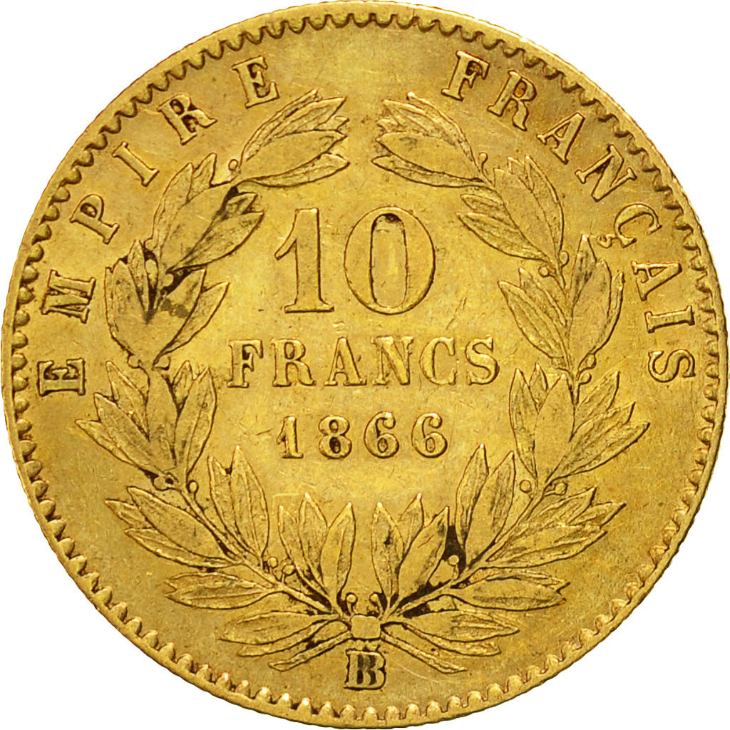 Coin, France, Napoleon III, 10 Francs, 1866 BB, Strasbourg, Gold