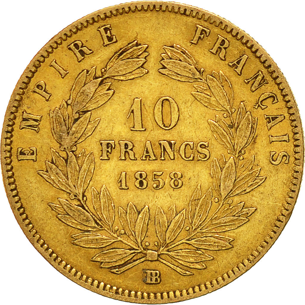 Coin, France, Napoleon III, 10 Francs, 1858, Strasbourg, EF(40-45), Gold