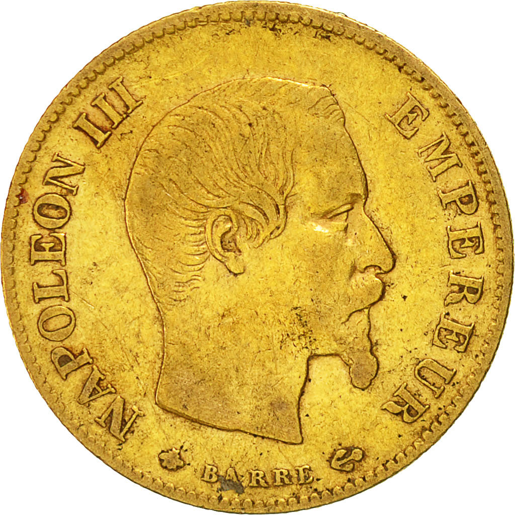 Moneda, Francia, Napoleon III, Napoléon III, 10 Francs, 1860, Paris, BC+, Oro