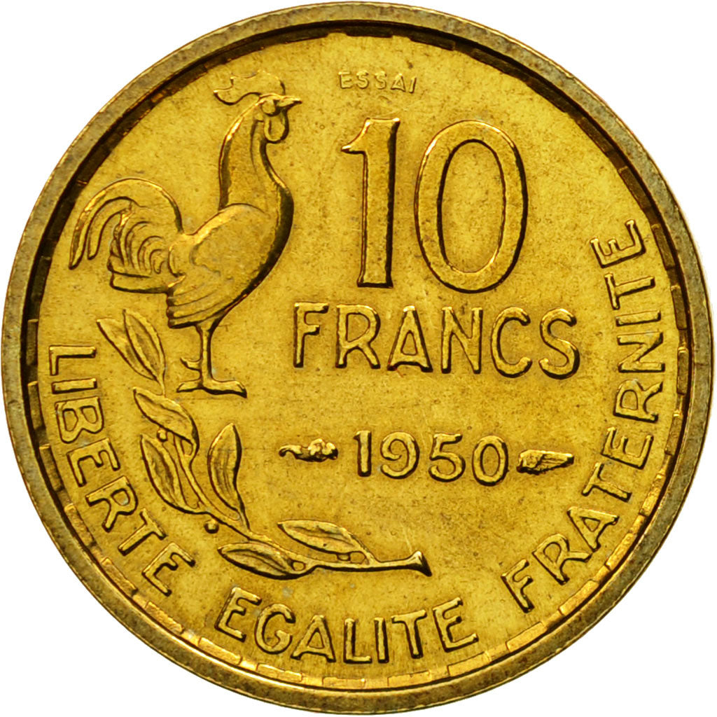 Coin, France, Guiraud, 10 Francs, 1950, Paris, ESSAI, MS(63), Aluminum-Bronze