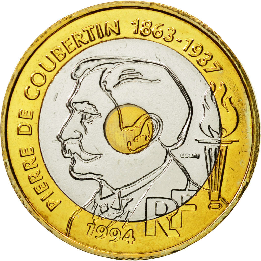Coin, France, Pierre de Coubertin, 20 Francs, 1994, Pessac, ESSAI, MS(63)